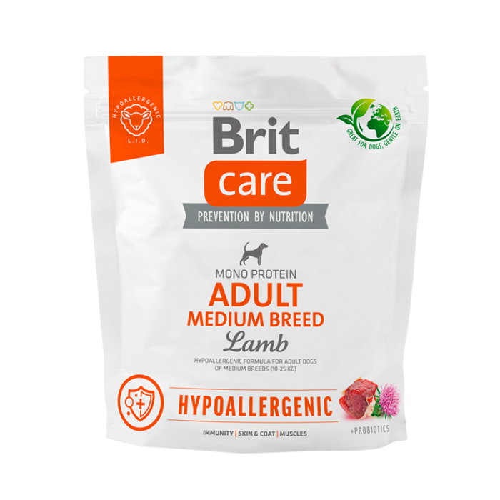 Bolsa de 1kg de Brit Care Adult Medium Breed Lamb Hypoallergenic Alimento para Perros Adultos de Razas Medianas.