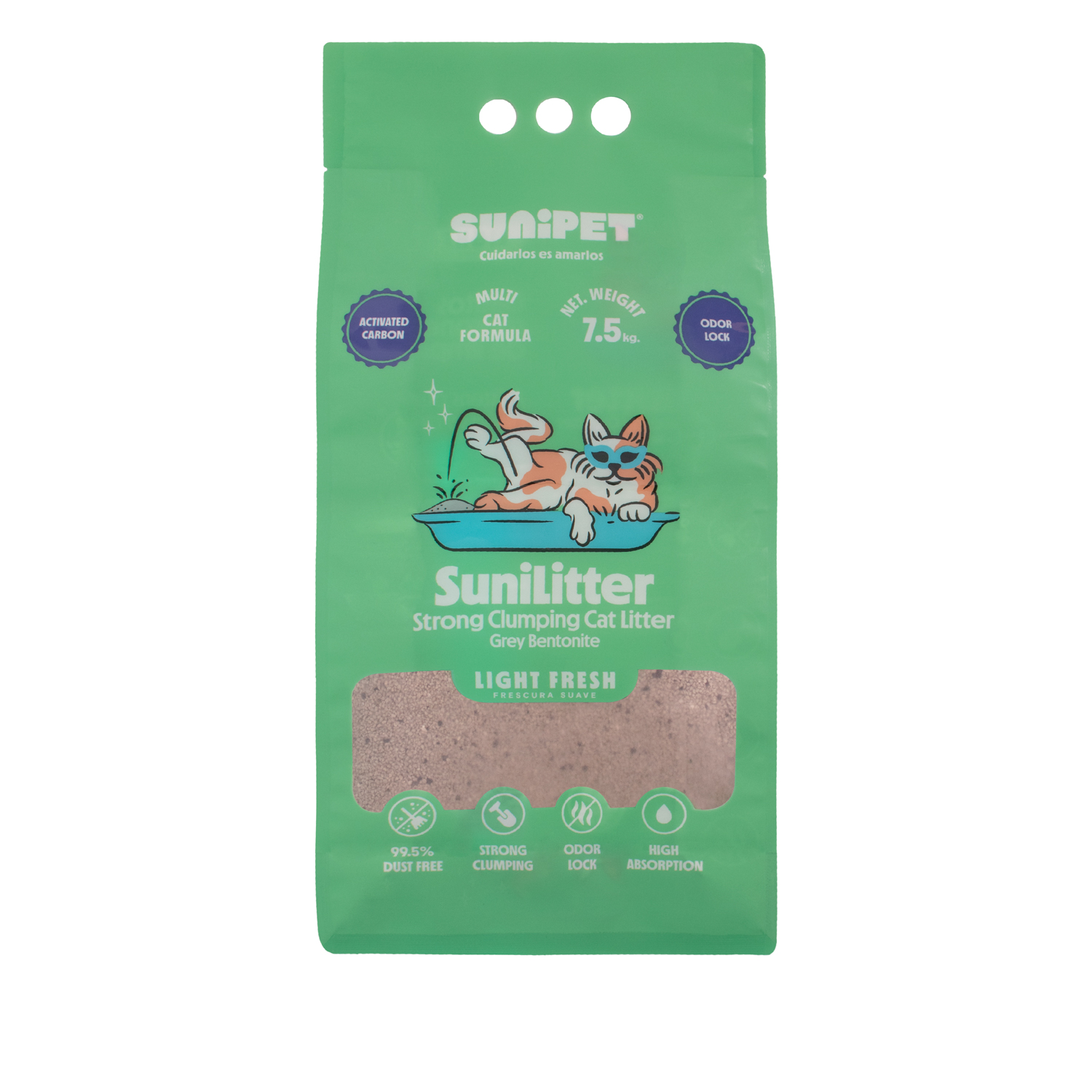 SuniLitter┬« SuniLitter┬« 7.5Kg Arena Carbo╠ün activado Aroma Fresh (3) Bolsa de SuniLitter Light Fresh Arena para Gatos – 7.5 kg.