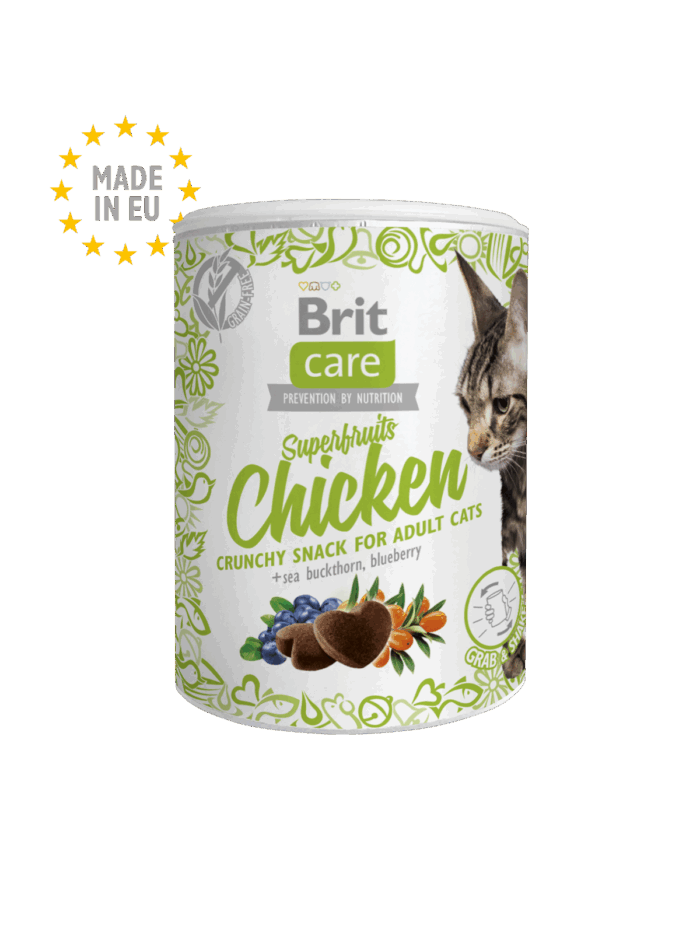 Empaque de Brit Care Cat Snack Superfruits Chicken – 100 g.
