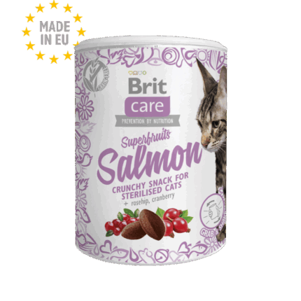 Empaque de Brit Care Cat Snack Superfruits Salmon – 100 g.