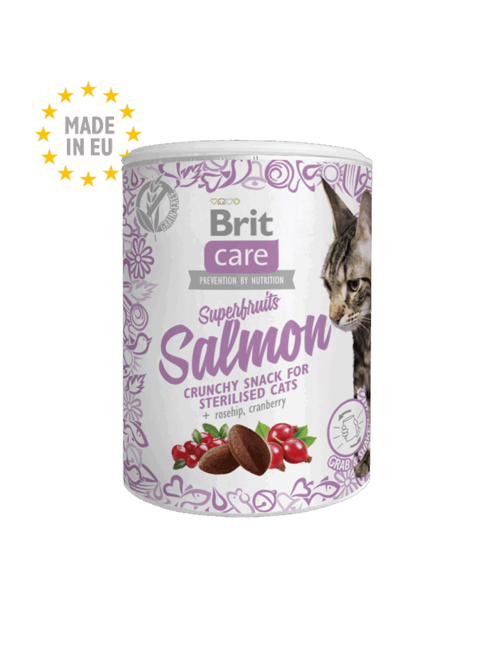Empaque de Brit Care Cat Snack Superfruits Salmon – 100 g.
